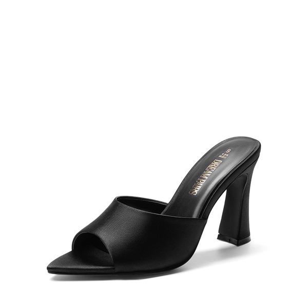 Pointed Toe Flared Heel Sandals - BLACK -  0